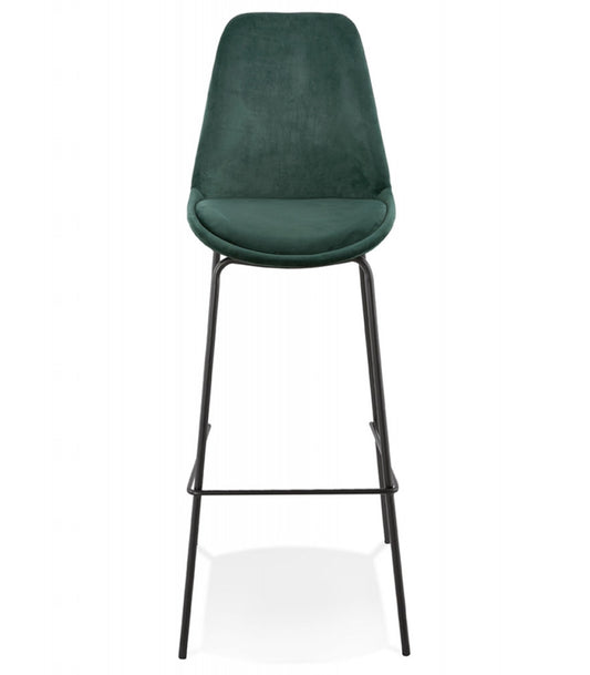 Tabouret de bar 'SPARK' en velours vert et pieds en métal noir
