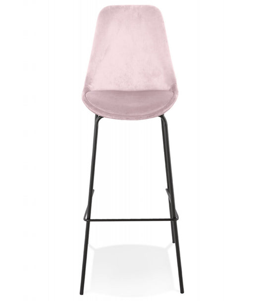 Tabouret de bar 'SPARK' en velours rose et pieds en métal noir
