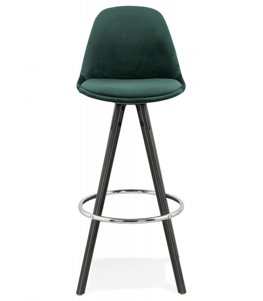 Tabouret snack mi-hauteur 'SPIRIT MINI' en velours vert et pieds en bois noir