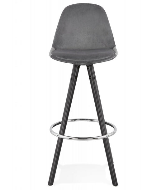 Tabouret snack mi-hauteur 'SPIRIT MINI' en velours gris et pieds en bois noir