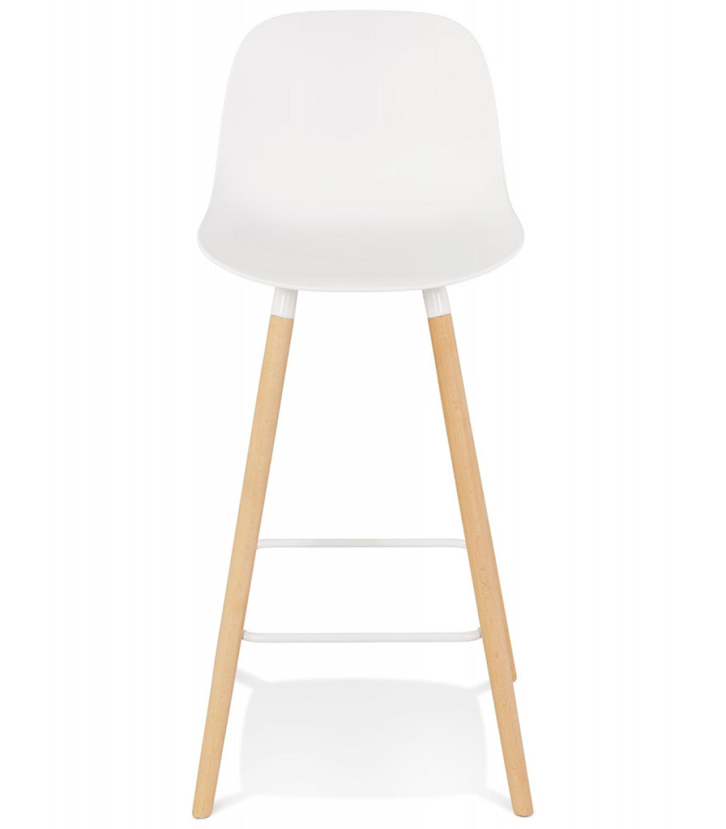 Tabouret snack mi-hauteur 'TATSU MINI' blanc avec pieds en bois naturel
