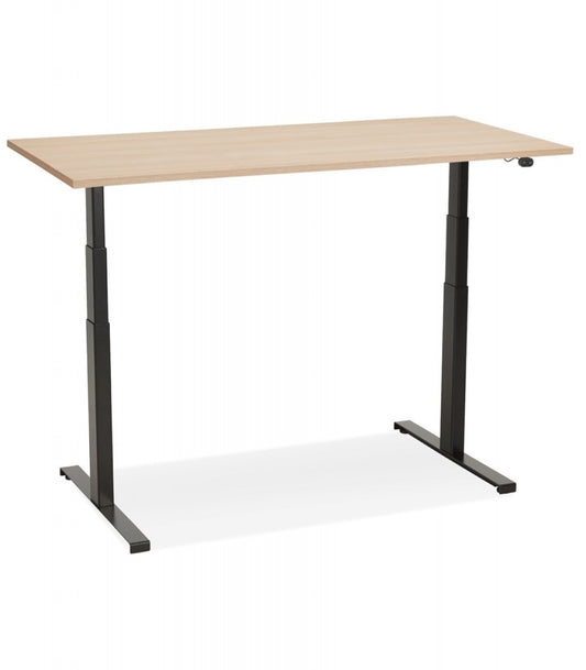 Bureau assis debout électrique 'TRONIK' noir avec plateau en bois finition naturelle - 140x70 cm