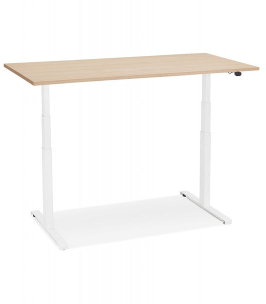 Bureau assis debout électrique 'TRONIK' blanc avec plateau en bois finition naturelle - 140x70 cm