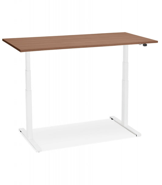 Bureau assis debout électrique 'TRONIK' blanc avec plateau en bois finition Noyer - 140x70 cm