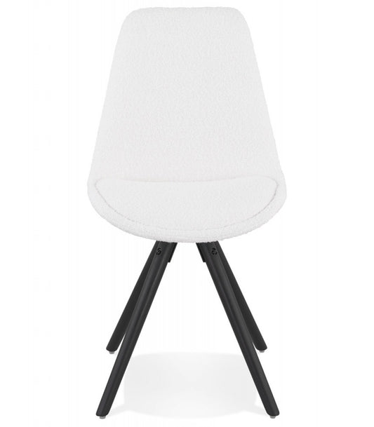 Chaise design 'VALENTINE' en tissu bouloché blanc et pieds en bois noir