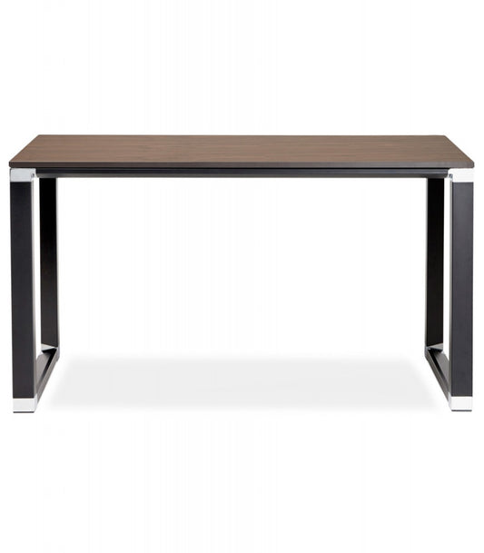 Petit bureau droit design 'XLINE' en bois finition Noyer et métal noir - 140x70 cm
