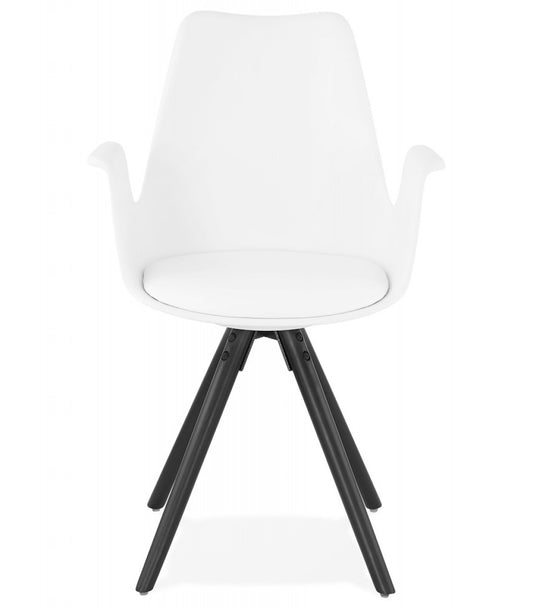 Chaise avec accoudoirs 'ZALIK' blanche avec pieds en bois noir